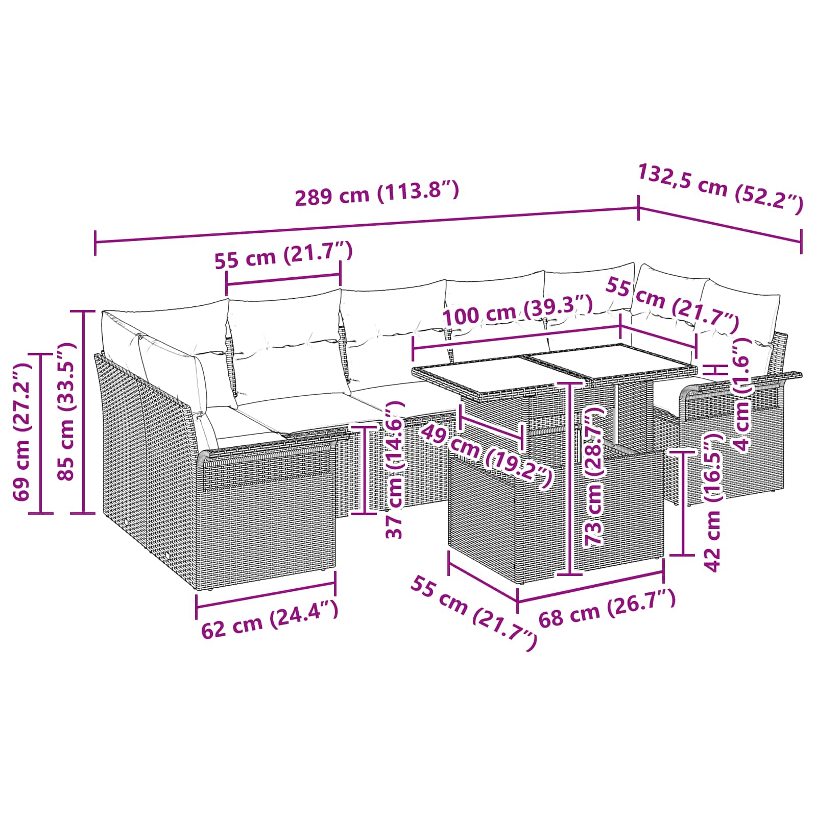 Tuin Sofa Set met kussen 8 pcs Bruin poly rattan is nu te koop bij PeponiXL, paradijselijk wonen!