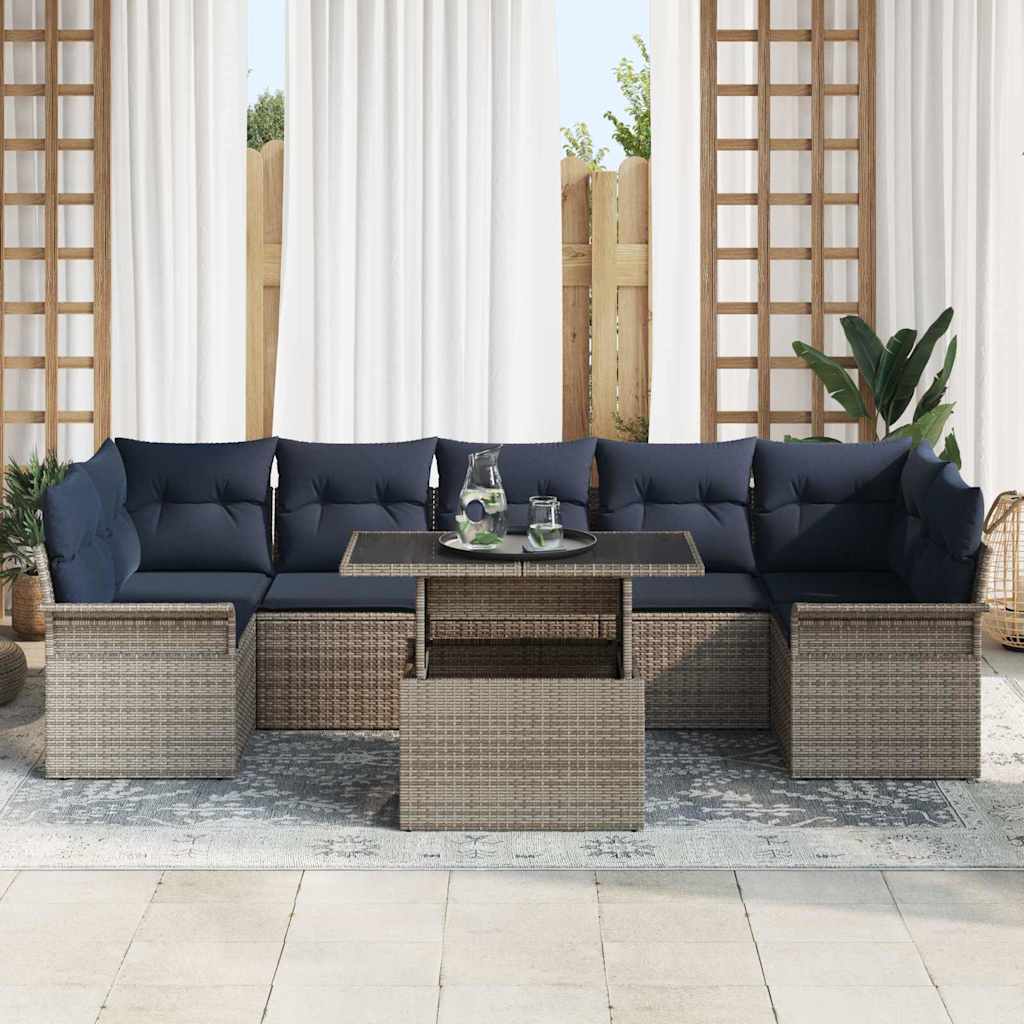 Tuin Sofa Set met kussen 8 pcs Grijs poly rattan is nu te koop bij PeponiXL, paradijselijk wonen!