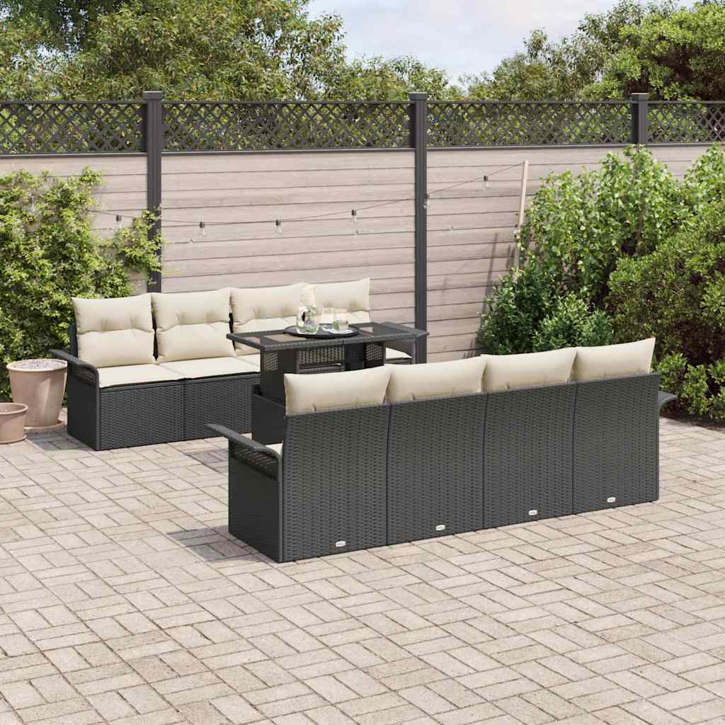 Tuin Sofa Set met kussen 9 pcs Zwart Poly riet is nu te koop bij PeponiXL, paradijselijk wonen!