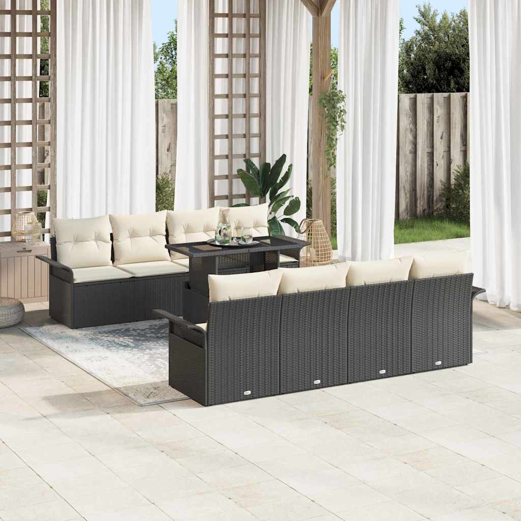 Tuin Sofa Set met kussen 9 pcs Zwart Poly riet is nu te koop bij PeponiXL, paradijselijk wonen!