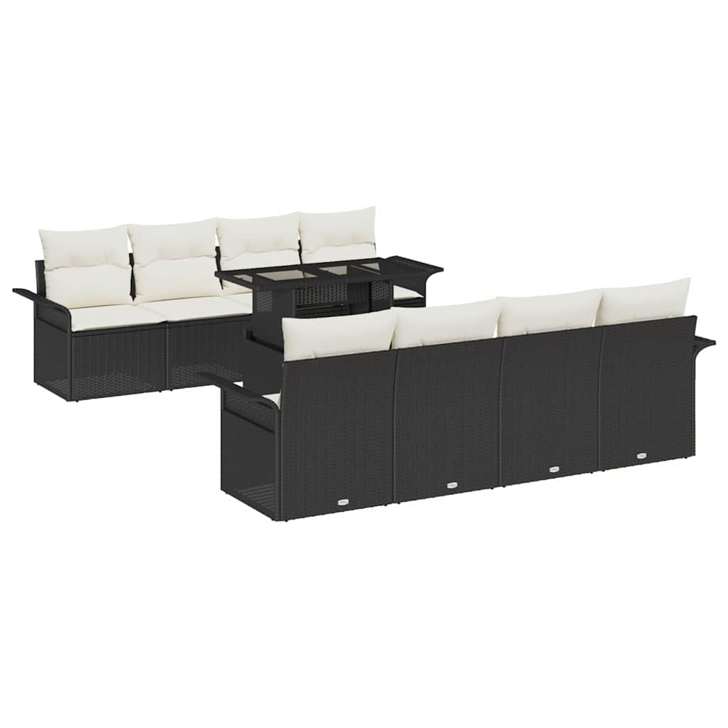 Tuin Sofa Set met kussen 9 pcs Zwart Poly riet is nu te koop bij PeponiXL, paradijselijk wonen!