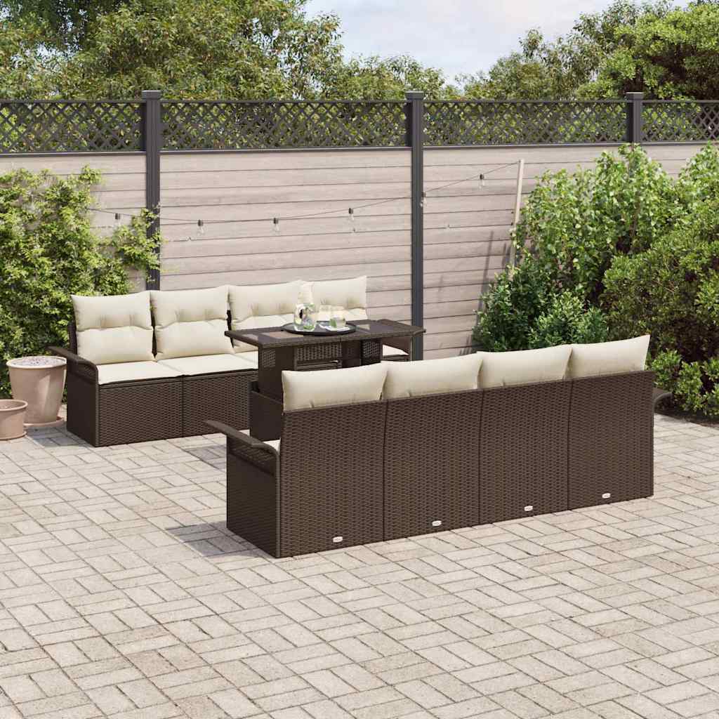 Tuin Sofa Set met kussen 9 pcs Bruin poly rattan is nu te koop bij PeponiXL, paradijselijk wonen!