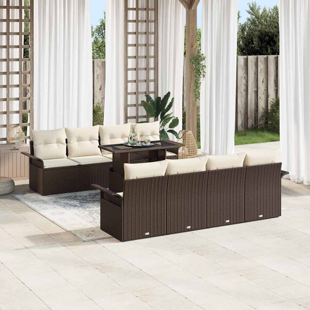 Tuin Sofa Set met kussen 9 pcs Bruin poly rattan is nu te koop bij PeponiXL, paradijselijk wonen!