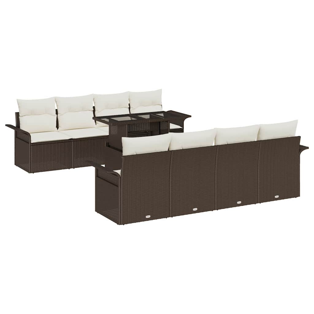 Tuin Sofa Set met kussen 9 pcs Bruin poly rattan is nu te koop bij PeponiXL, paradijselijk wonen!