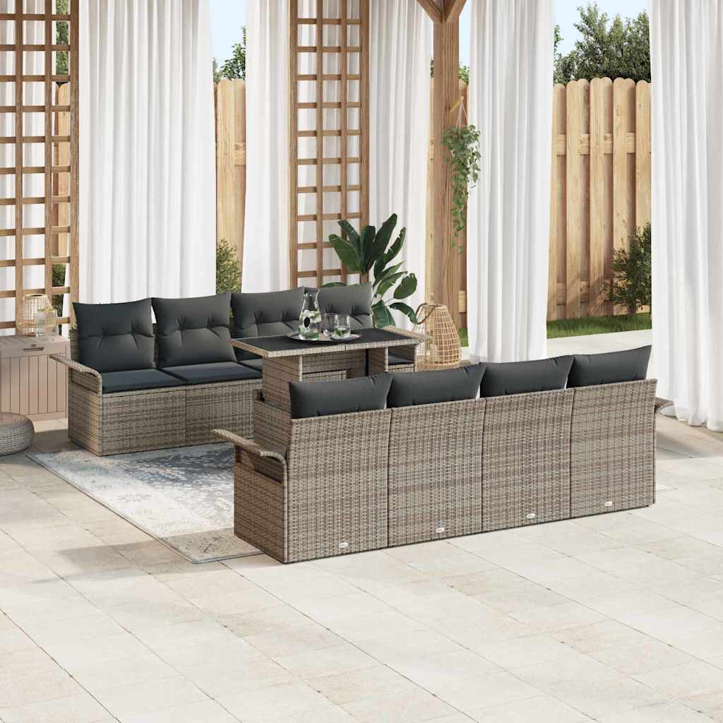 Tuin Sofa Set met kussen 9 pcs Grijs poly rattan is nu te koop bij PeponiXL, paradijselijk wonen!