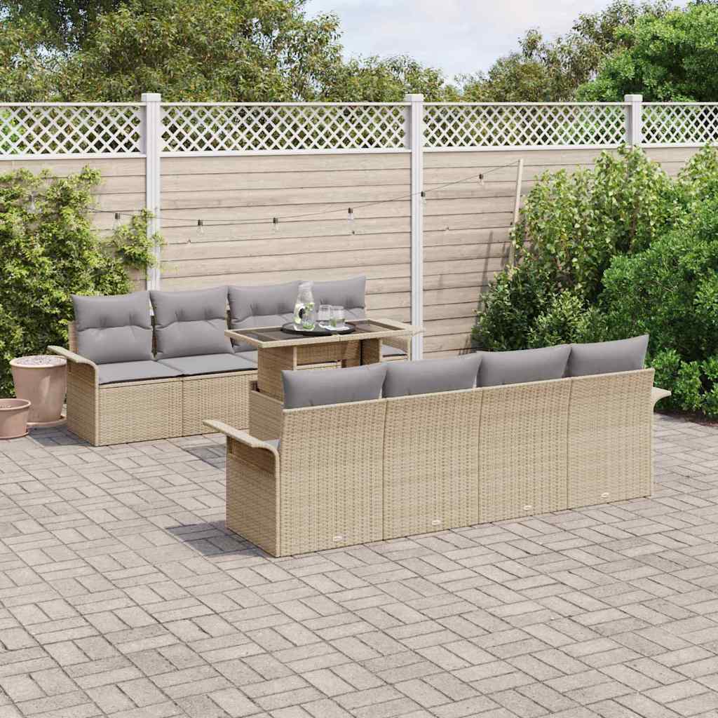 Tuin Sofa Set met kussen 9 pcs Beige poly rattan is nu te koop bij PeponiXL, paradijselijk wonen!