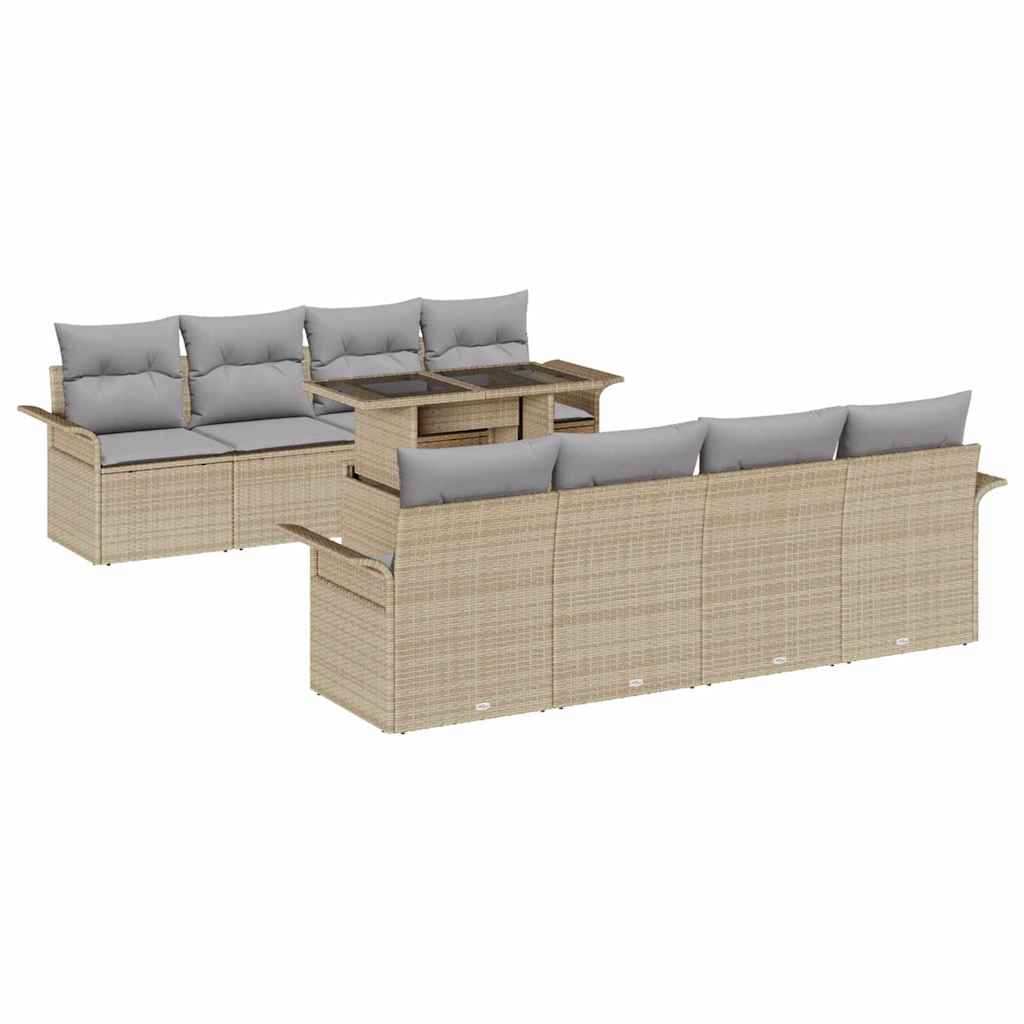 Tuin Sofa Set met kussen 9 pcs Beige poly rattan is nu te koop bij PeponiXL, paradijselijk wonen!