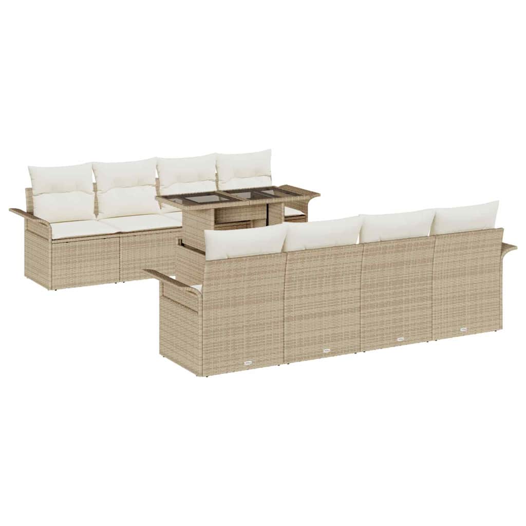 Tuin Sofa Set met kussen 9 pcs Beige poly rattan is nu te koop bij PeponiXL, paradijselijk wonen!