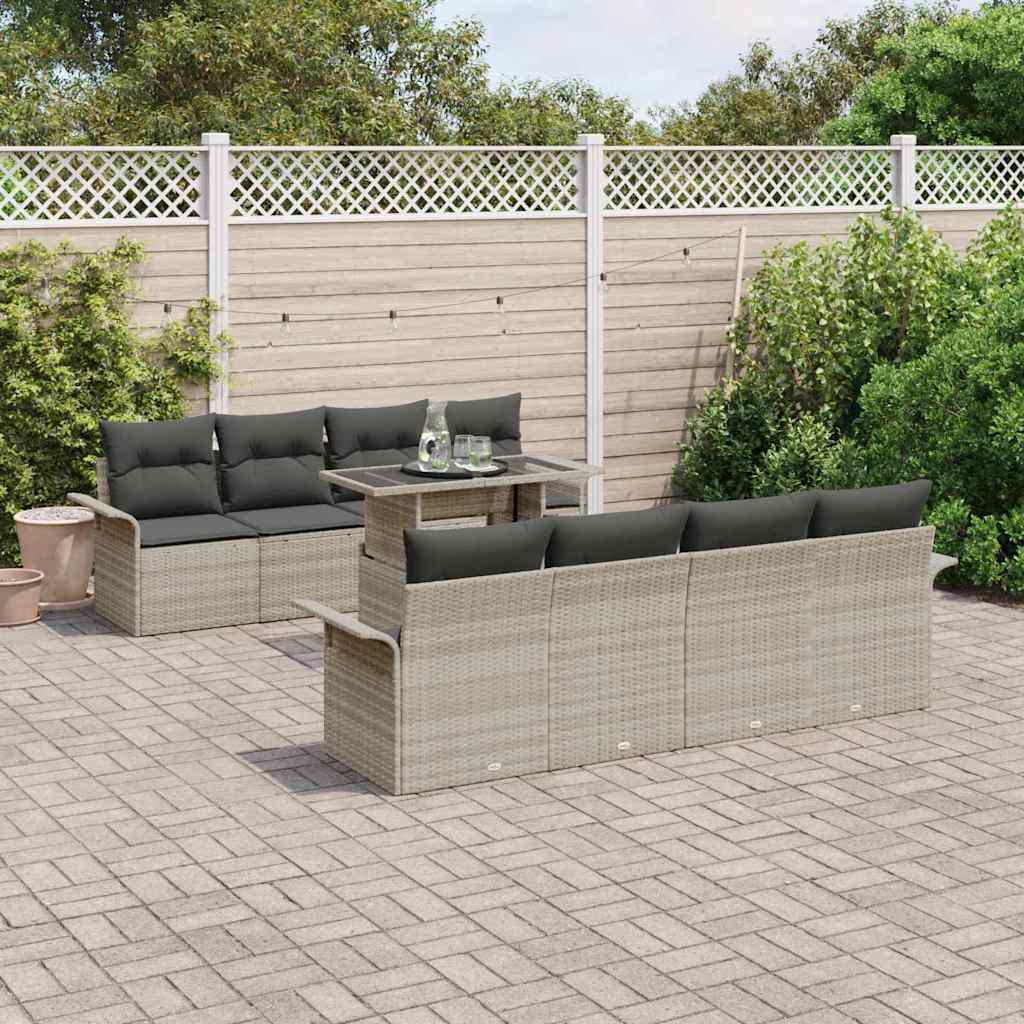 Tuin Sofa Set met kussen 9 pcs Lichtgrijs poly rattan is nu te koop bij PeponiXL, paradijselijk wonen!