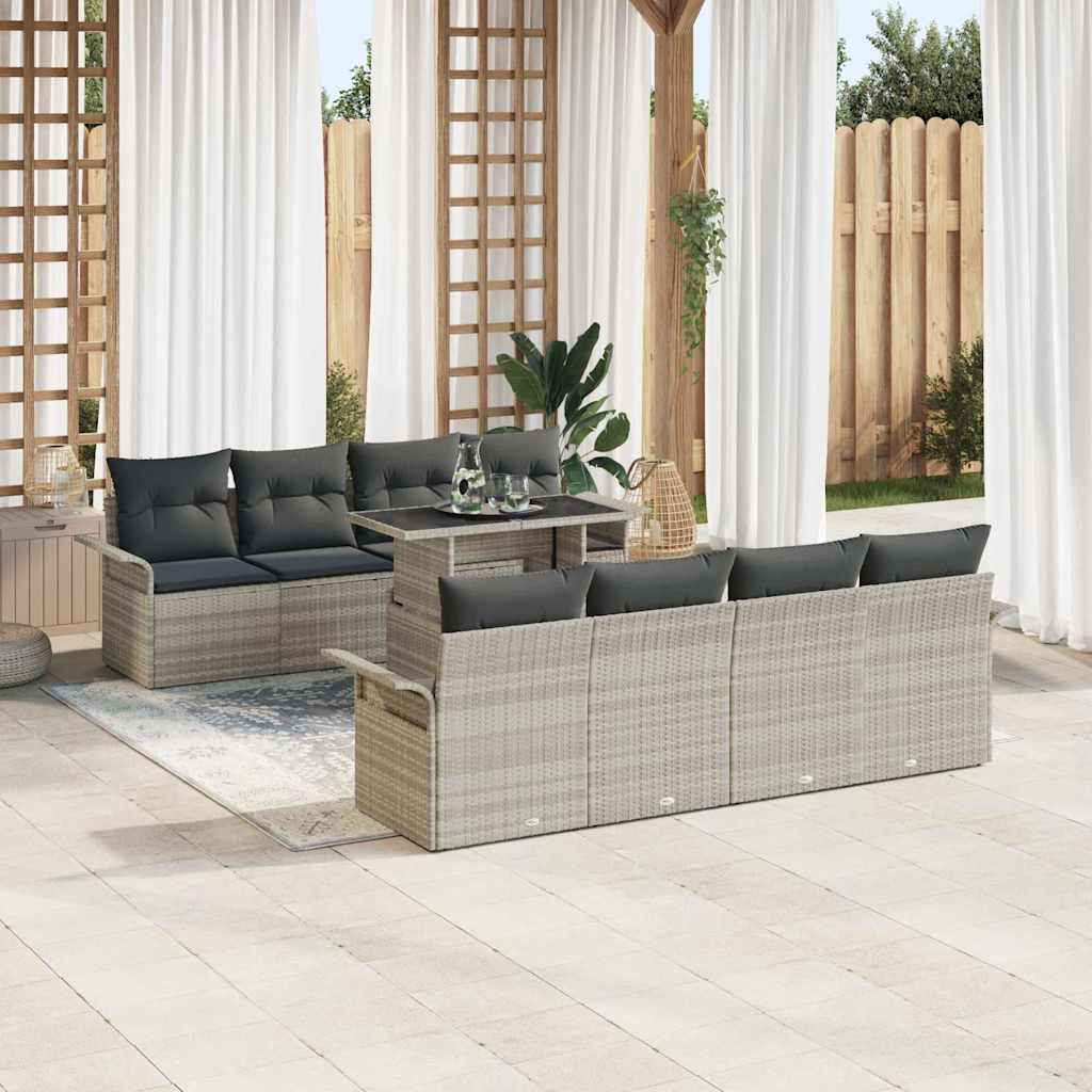 Tuin Sofa Set met kussen 9 pcs Lichtgrijs poly rattan is nu te koop bij PeponiXL, paradijselijk wonen!