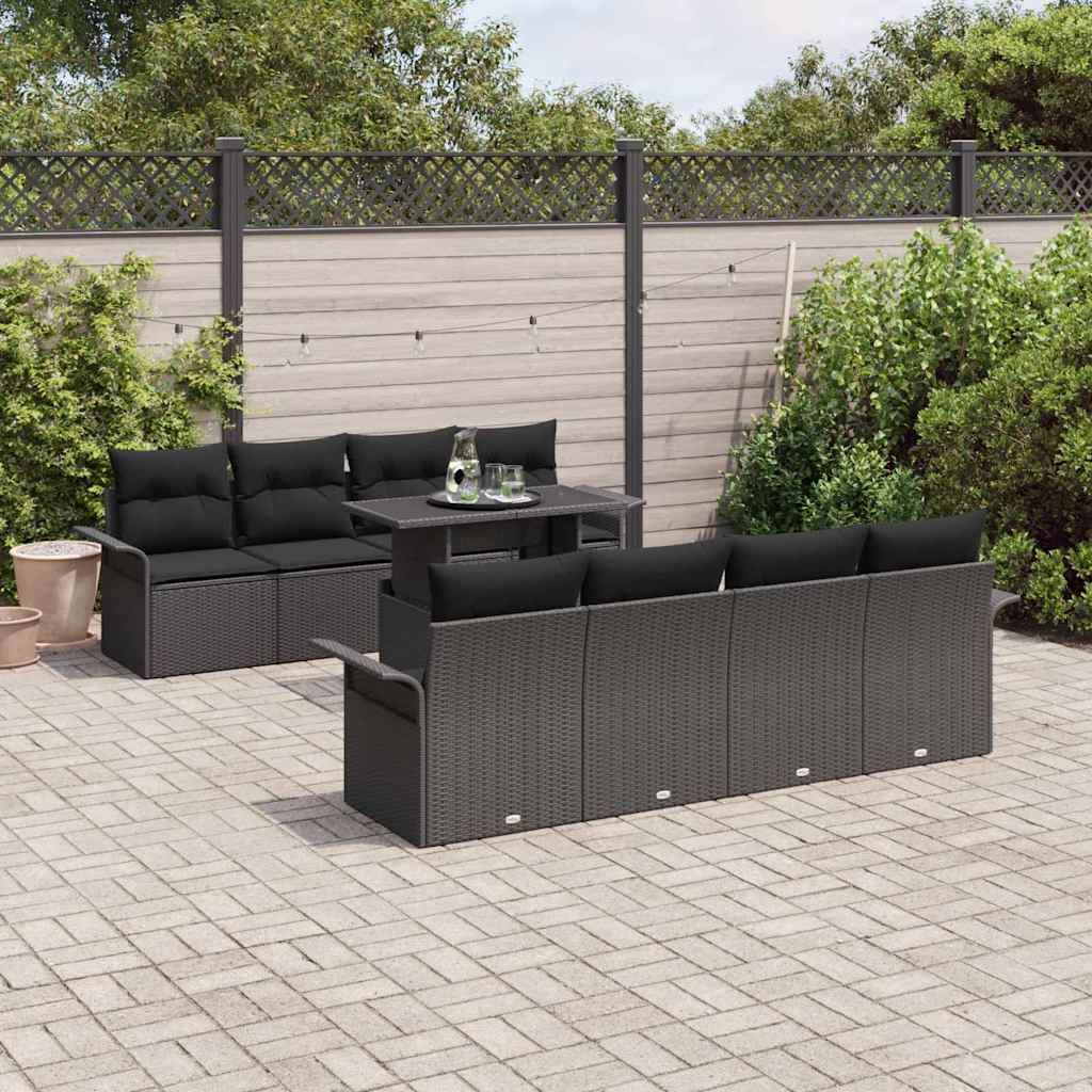 Tuin Sofa Set met kussen 9 pcs Zwart poly rattan is nu te koop bij PeponiXL, paradijselijk wonen!