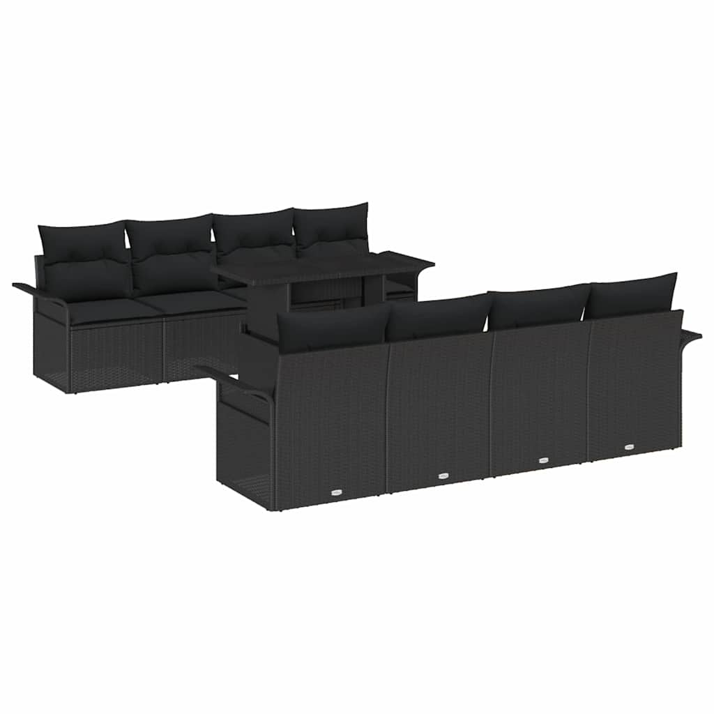 Tuin Sofa Set met kussen 9 pcs Zwart poly rattan is nu te koop bij PeponiXL, paradijselijk wonen!
