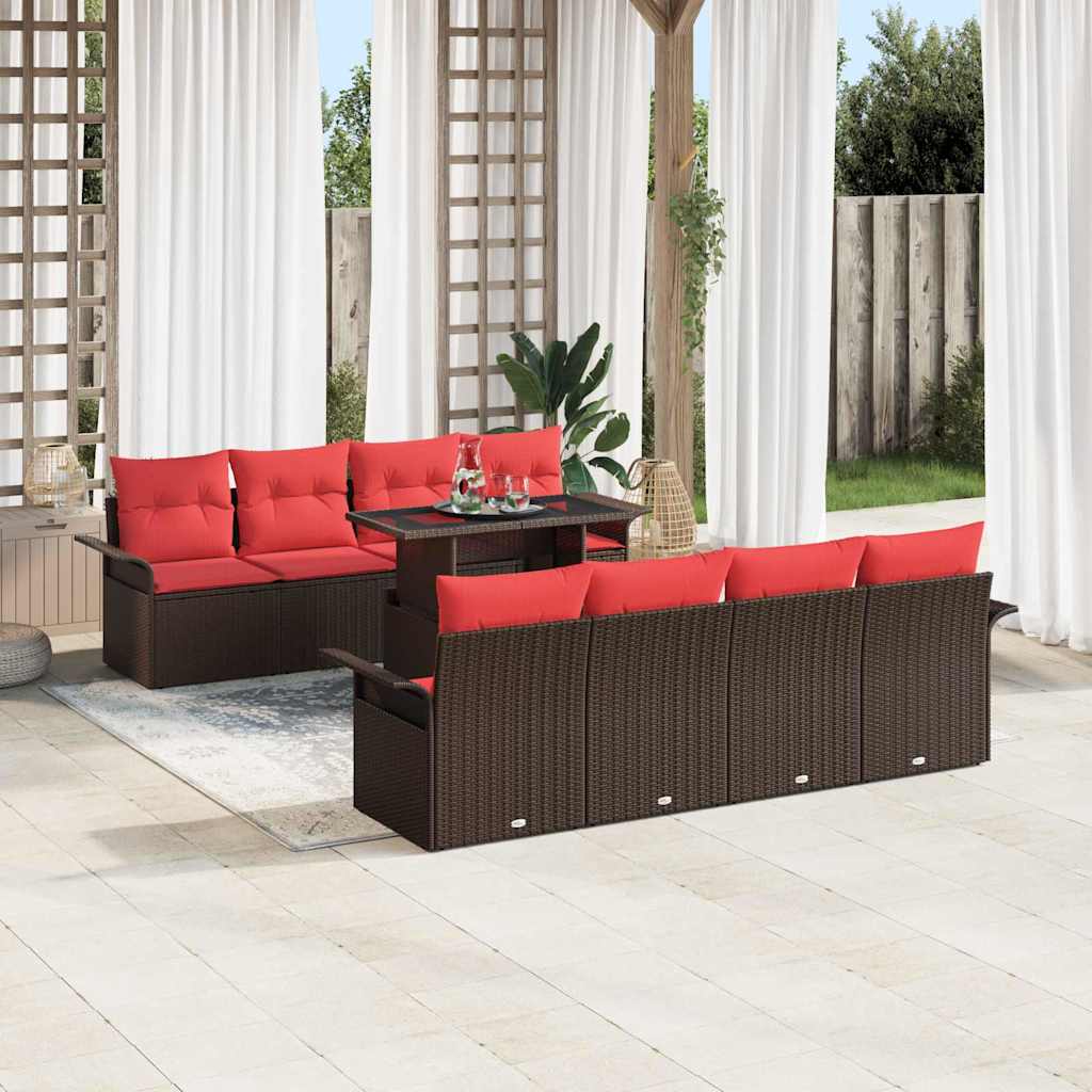 Tuin Sofa Set met kussen 8 pcs Bruin poly rattan is nu te koop bij PeponiXL, paradijselijk wonen!