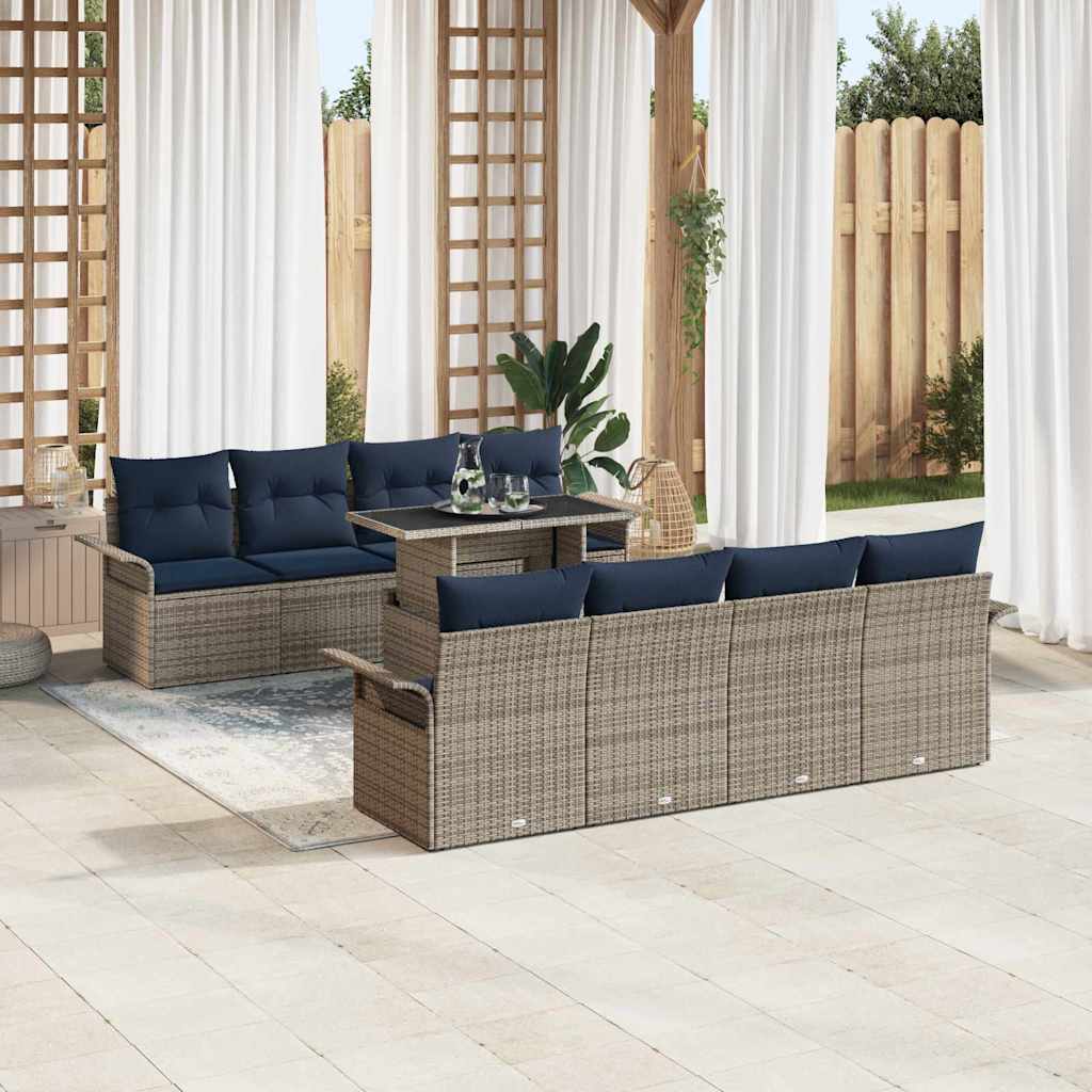 Tuin Sofa Set met kussen 9 pcs Grijs Poly riet is nu te koop bij PeponiXL, paradijselijk wonen!