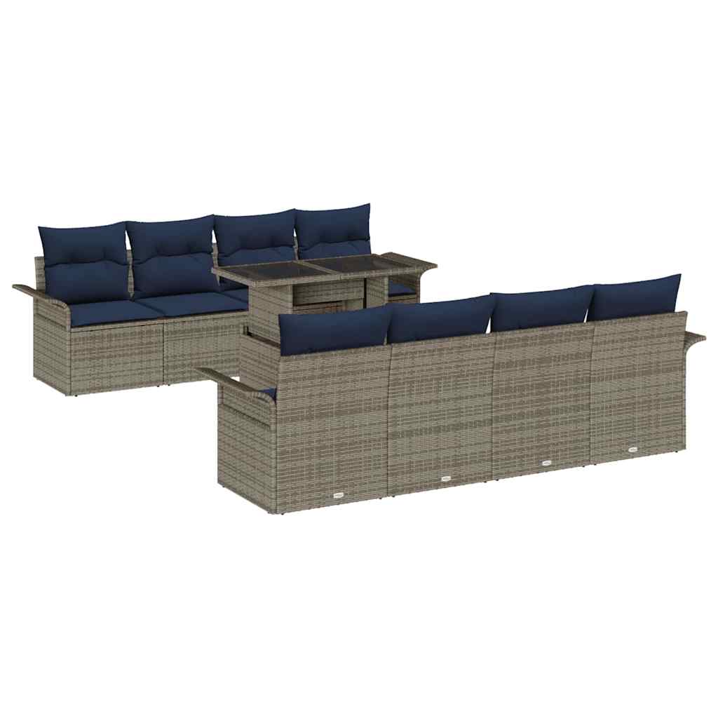 Tuin Sofa Set met kussen 9 pcs Grijs Poly riet is nu te koop bij PeponiXL, paradijselijk wonen!