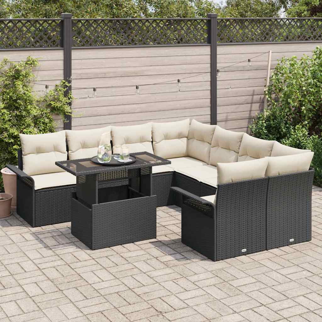 Tuin Sofa Set met kussen 9 pcs Zwart Poly riet is nu te koop bij PeponiXL, paradijselijk wonen!