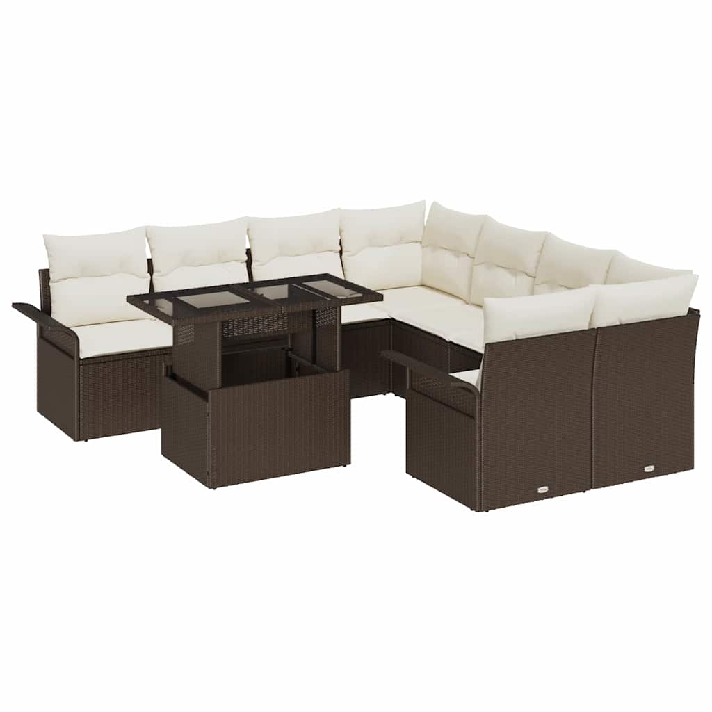 Tuin Sofa Set met kussen 9 pcs Bruin Poly riet is nu te koop bij PeponiXL, paradijselijk wonen!