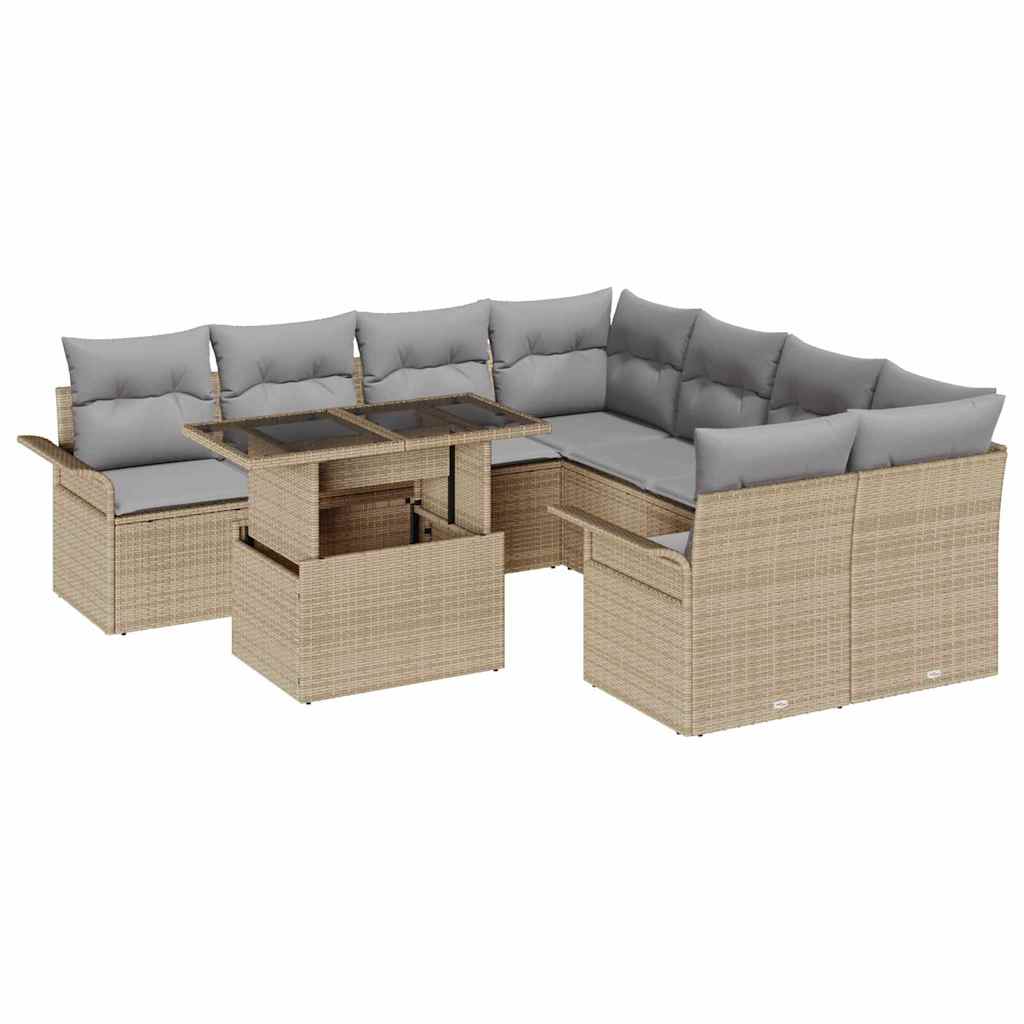 Tuin Sofa Set met kussen 9 pcs Beige Poly riet is nu te koop bij PeponiXL, paradijselijk wonen!