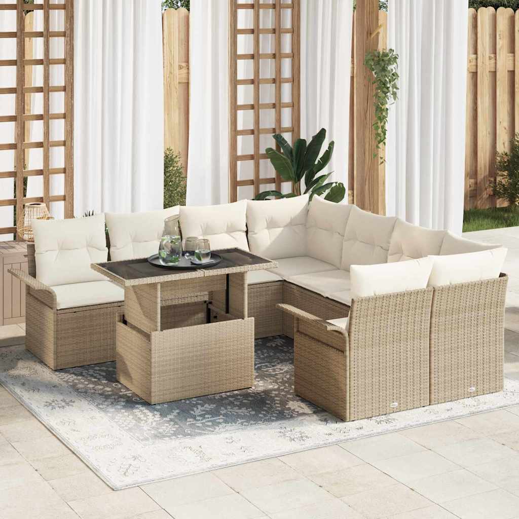 Tuin Sofa Set met kussen 9 pcs Beige Poly riet is nu te koop bij PeponiXL, paradijselijk wonen!