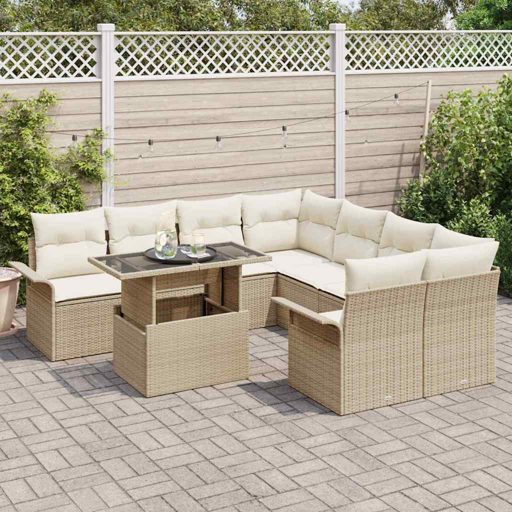 Tuin Sofa Set met kussen 9 pcs Beige Poly riet is nu te koop bij PeponiXL, paradijselijk wonen!