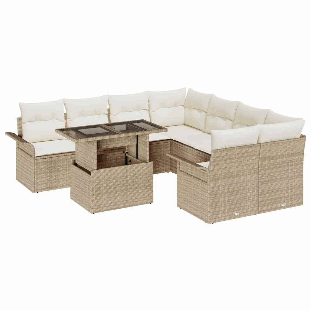 Tuin Sofa Set met kussen 9 pcs Beige Poly riet is nu te koop bij PeponiXL, paradijselijk wonen!