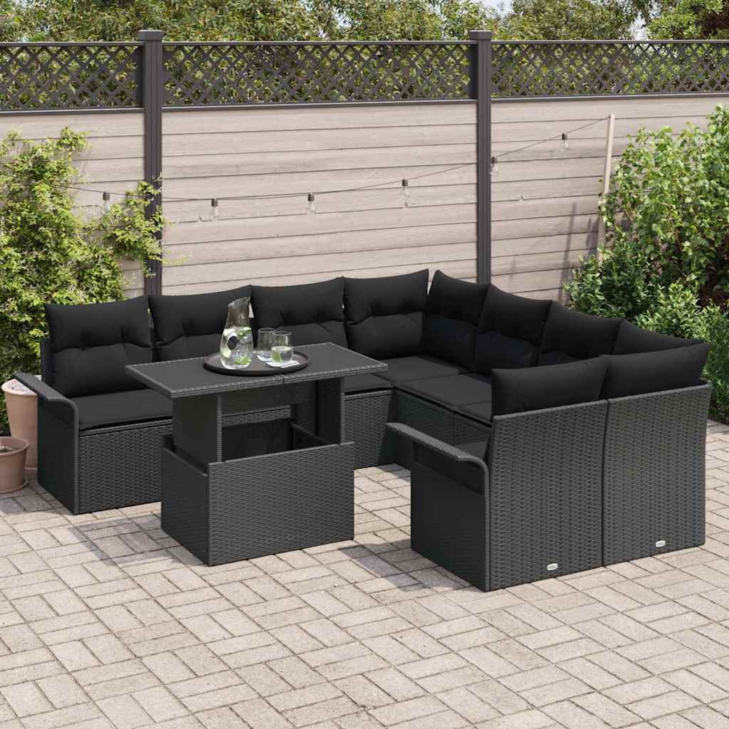 Tuin Sofa Set met kussen 9 pcs Zwart Poly riet is nu te koop bij PeponiXL, paradijselijk wonen!