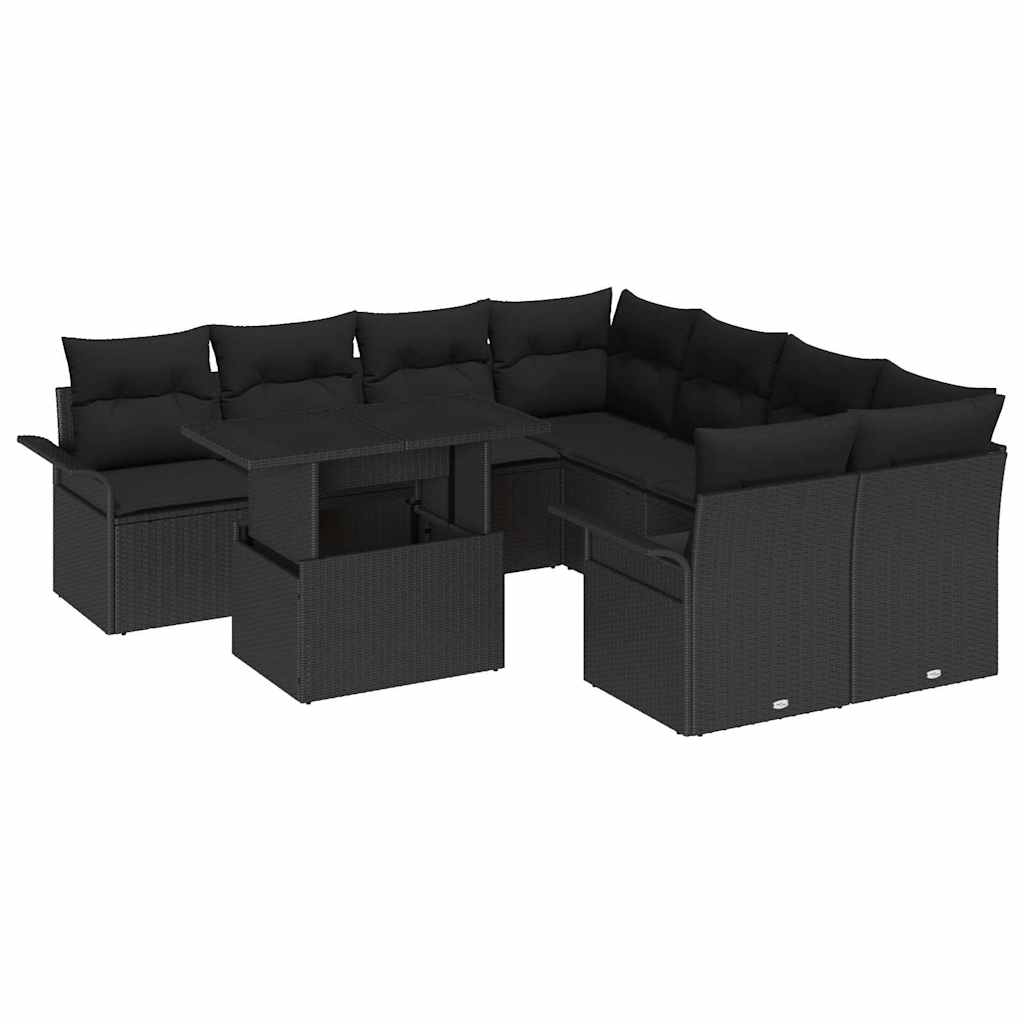 Tuin Sofa Set met kussen 9 pcs Zwart Poly riet is nu te koop bij PeponiXL, paradijselijk wonen!