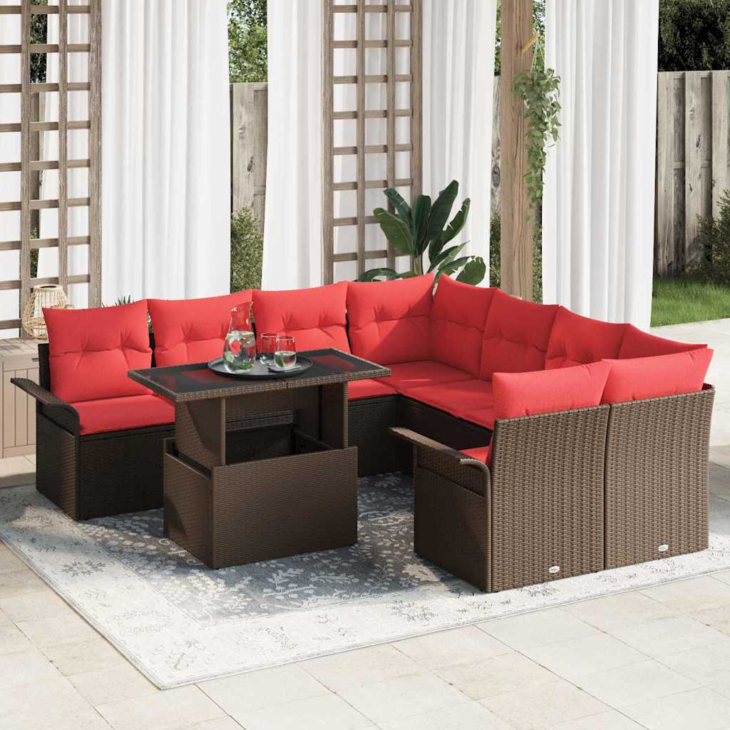 Tuin Sofa Set met kussen 9 pcs Bruin Poly riet is nu te koop bij PeponiXL, paradijselijk wonen!