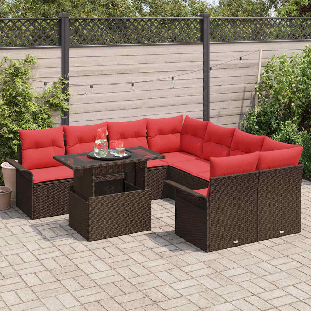 Tuin Sofa Set met kussen 9 pcs Bruin Poly riet is nu te koop bij PeponiXL, paradijselijk wonen!