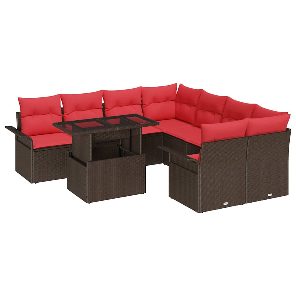 Tuin Sofa Set met kussen 9 pcs Bruin Poly riet is nu te koop bij PeponiXL, paradijselijk wonen!