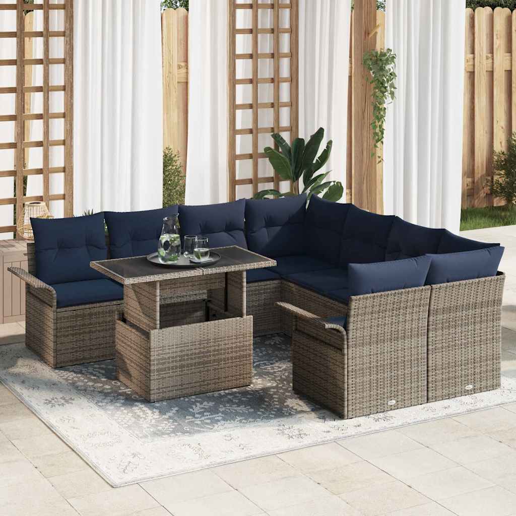 Tuin Sofa Set met kussen 9 pcs Grijs Poly riet is nu te koop bij PeponiXL, paradijselijk wonen!