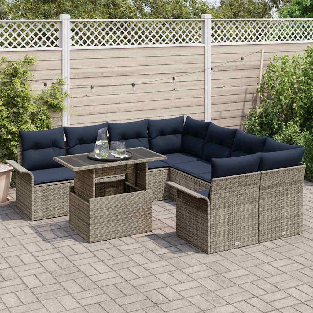 Tuin Sofa Set met kussen 9 pcs Grijs Poly riet is nu te koop bij PeponiXL, paradijselijk wonen!
