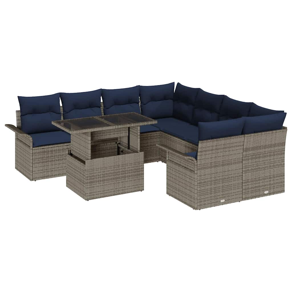 Tuin Sofa Set met kussen 9 pcs Grijs Poly riet is nu te koop bij PeponiXL, paradijselijk wonen!