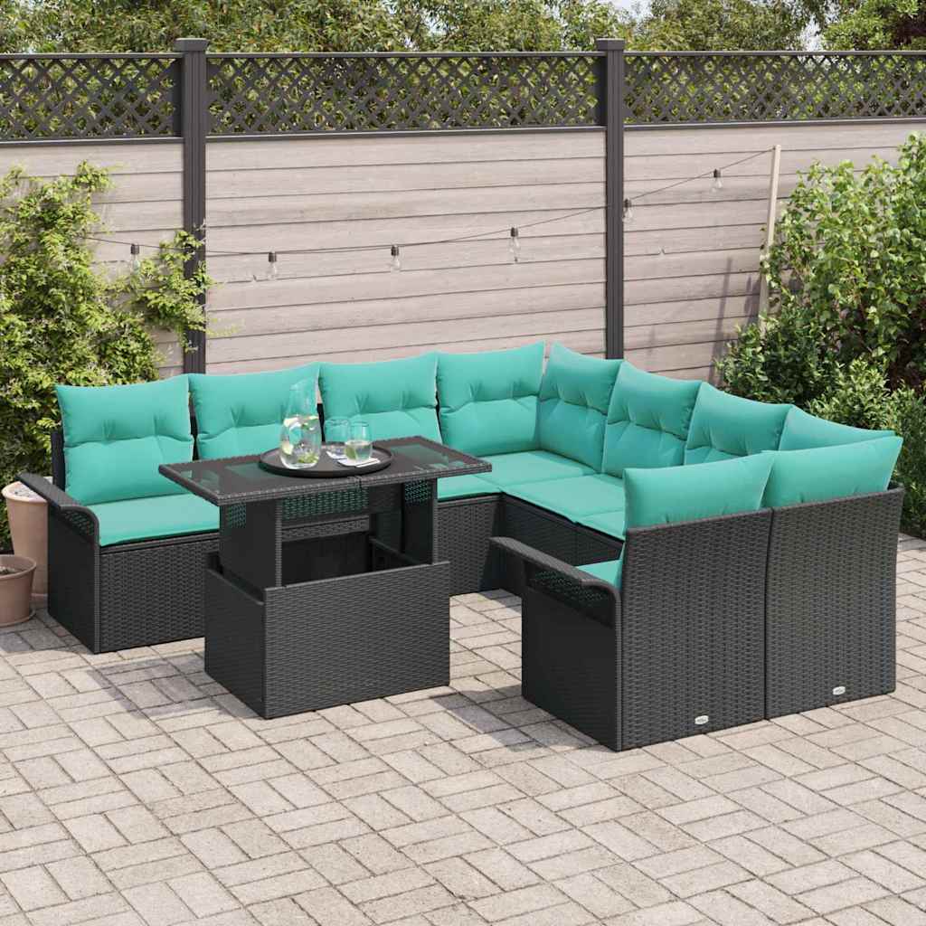 Tuin Sofa Set met kussen 9 pcs Zwart Poly riet