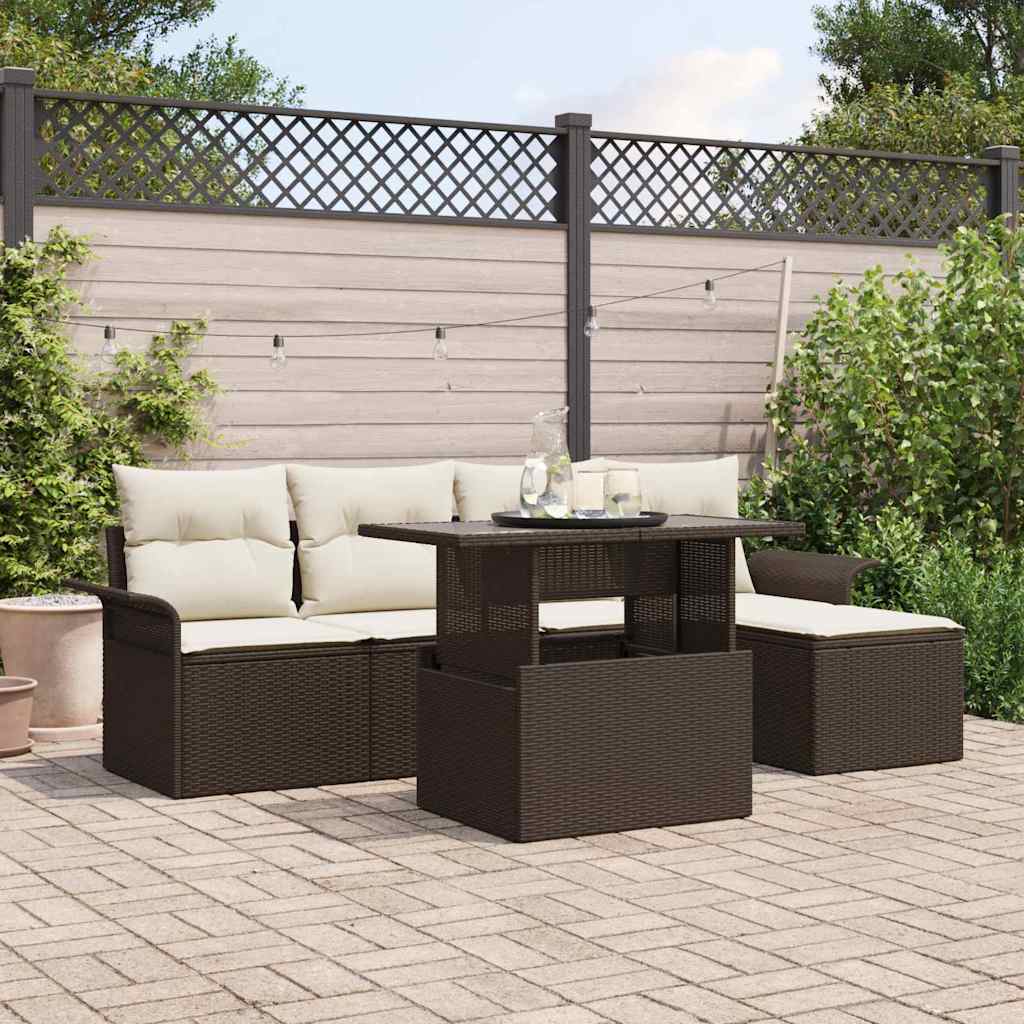 Tuin Sofa Set met kussen 6 pcs Bruin poly rattan is nu te koop bij PeponiXL, paradijselijk wonen!