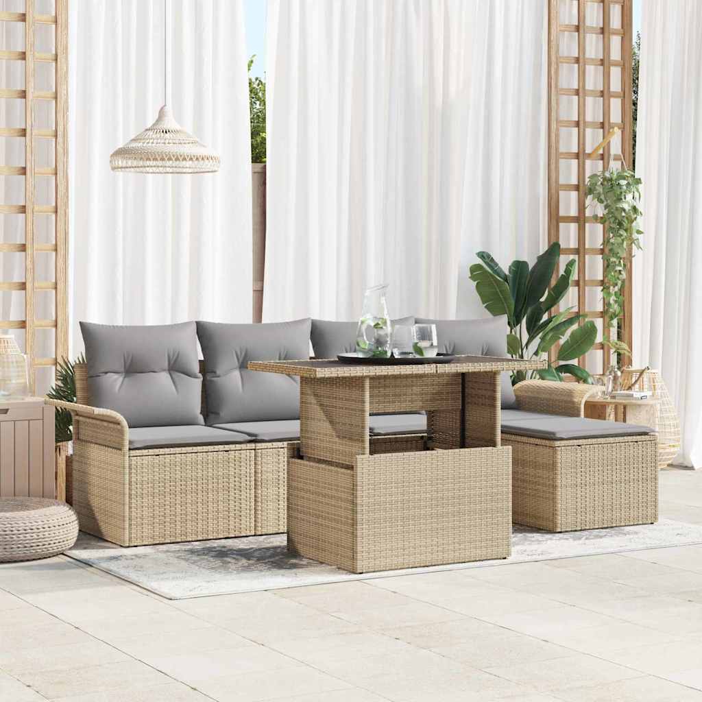 Tuin Sofa Set met kussen 6 pcs Beige poly rattan is nu te koop bij PeponiXL, paradijselijk wonen!