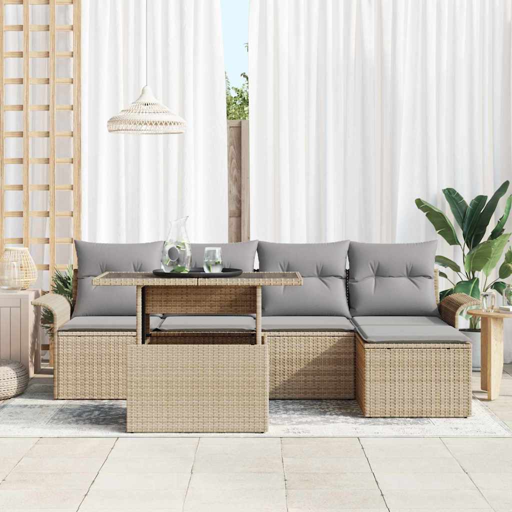 Tuin Sofa Set met kussen 6 pcs Beige poly rattan is nu te koop bij PeponiXL, paradijselijk wonen!