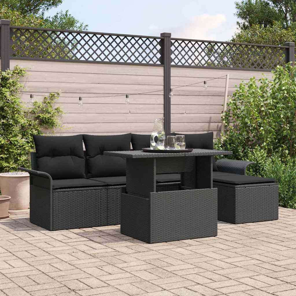 Tuin Sofa Set met kussen 6 pcs Zwart poly rattan is nu te koop bij PeponiXL, paradijselijk wonen!