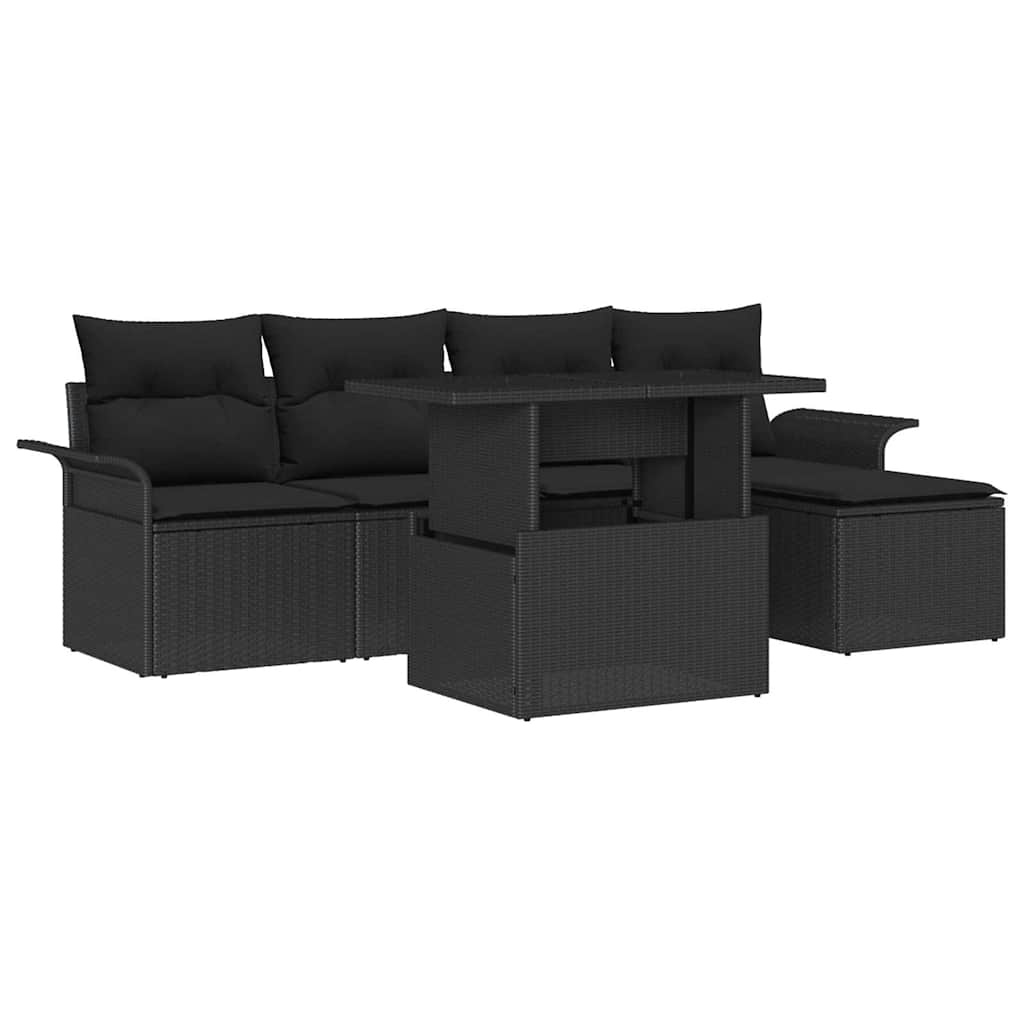 Tuin Sofa Set met kussen 6 pcs Zwart poly rattan is nu te koop bij PeponiXL, paradijselijk wonen!