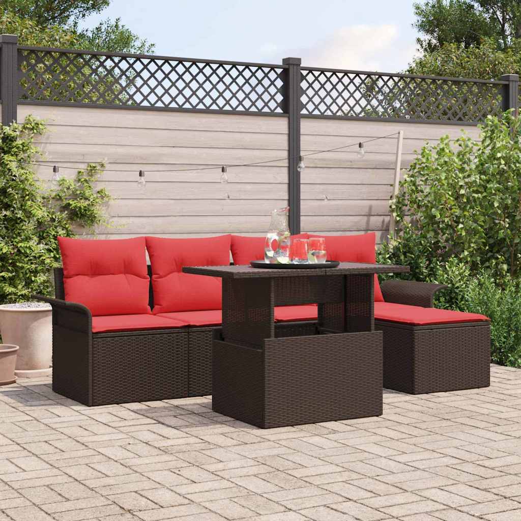 Tuin Sofa Set met kussen 6 pcs Bruin poly rattan is nu te koop bij PeponiXL, paradijselijk wonen!
