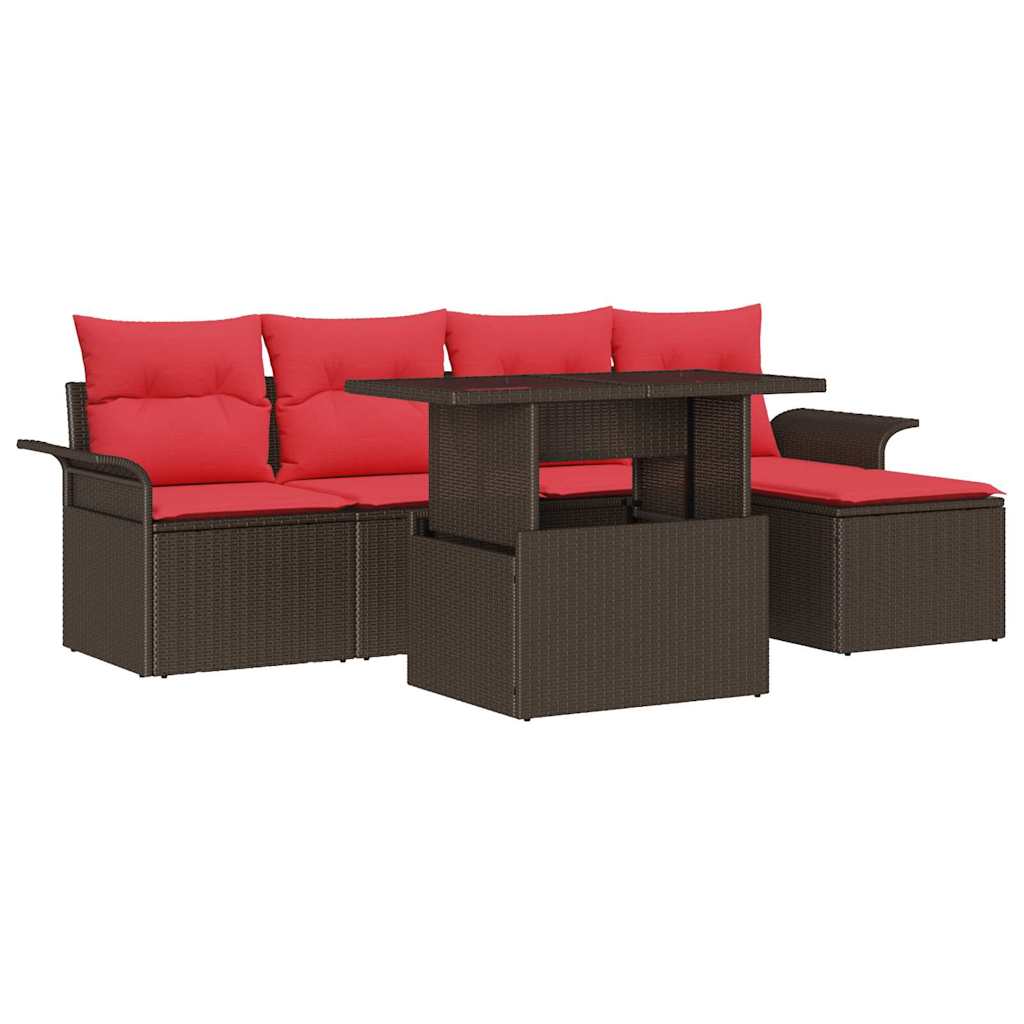 Tuin Sofa Set met kussen 6 pcs Bruin poly rattan is nu te koop bij PeponiXL, paradijselijk wonen!