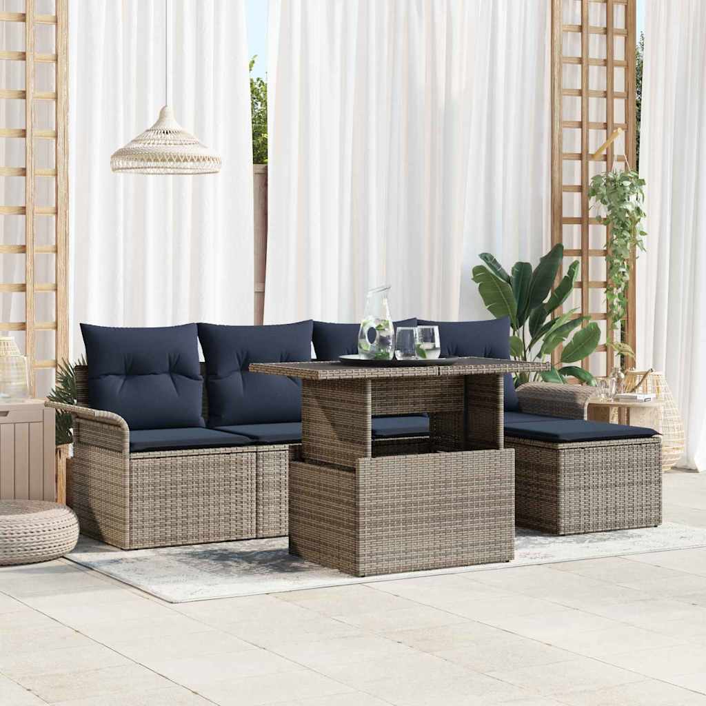 Tuin Sofa Set met kussen 6 pcs Grijs poly rattan is nu te koop bij PeponiXL, paradijselijk wonen!