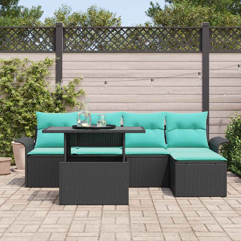 Tuin Sofa Set met kussen 6 pcs Zwart poly rattan is nu te koop bij PeponiXL, paradijselijk wonen!