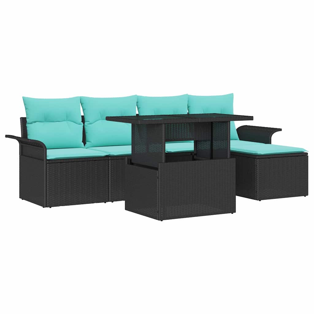 Tuin Sofa Set met kussen 6 pcs Zwart poly rattan is nu te koop bij PeponiXL, paradijselijk wonen!