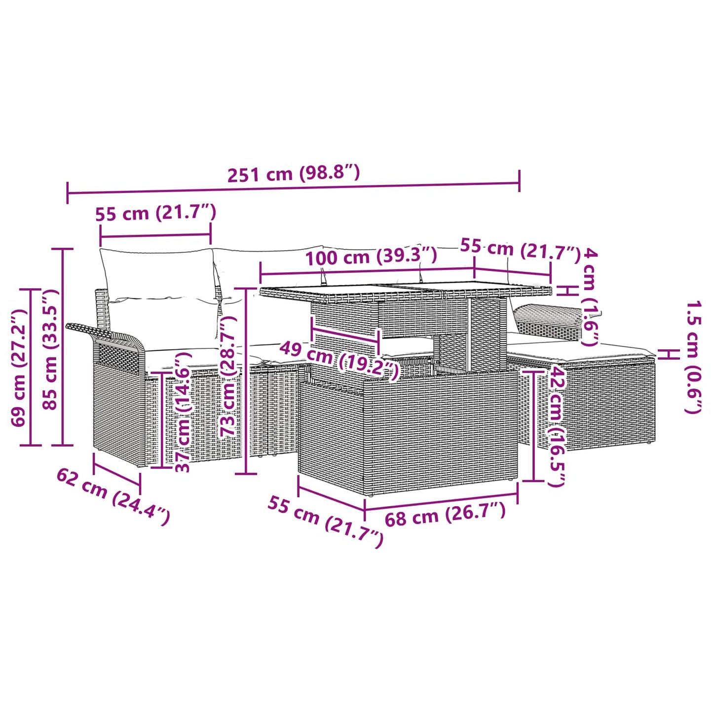 Tuin Sofa Set met kussen 6 pcs Zwart poly rattan is nu te koop bij PeponiXL, paradijselijk wonen!