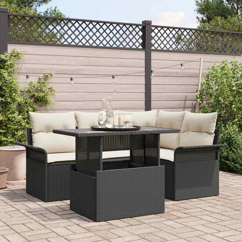 Tuin Sofa Set met kussen 5 pcs Zwart Poly riet