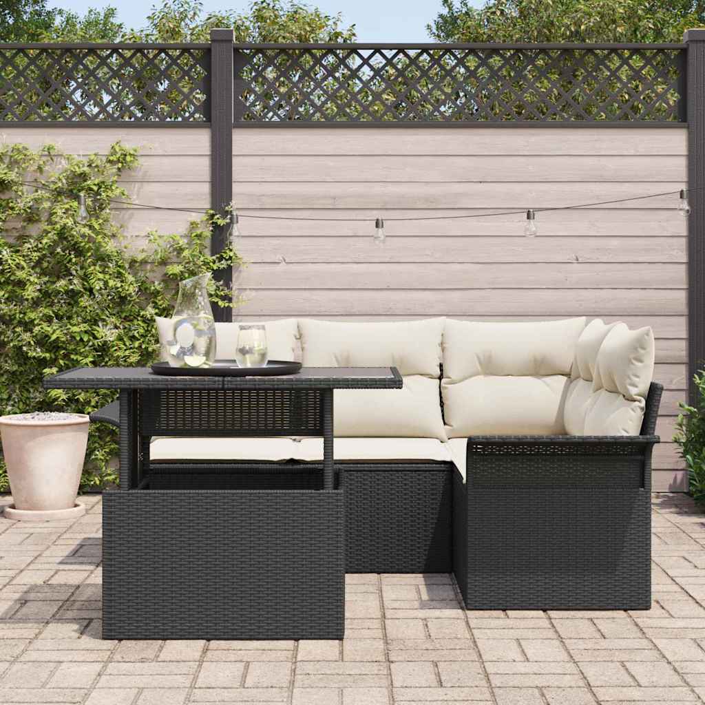 Tuin Sofa Set met kussen 5 pcs Zwart Poly riet