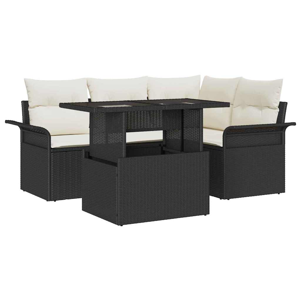 Tuin Sofa Set met kussen 5 pcs Zwart Poly riet
