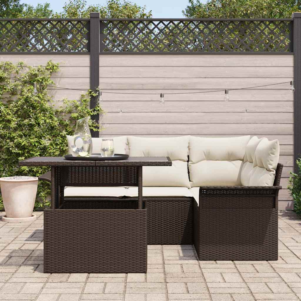 Tuin Sofa Set met kussen 5 pcs Bruin Poly riet is nu te koop bij PeponiXL, paradijselijk wonen!