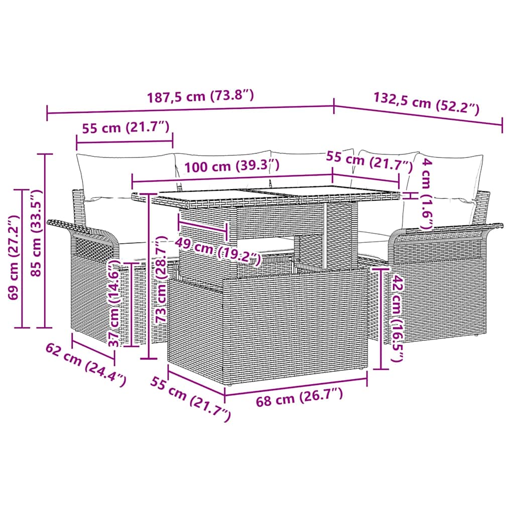 Tuin Sofa Set met kussen 5 pcs Bruin Poly riet is nu te koop bij PeponiXL, paradijselijk wonen!